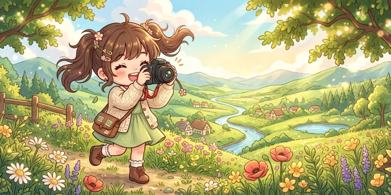 Cô gái cầm máy ảnh DSLR chụp hoàng hôn - bắt đầu học nhiếp ảnh