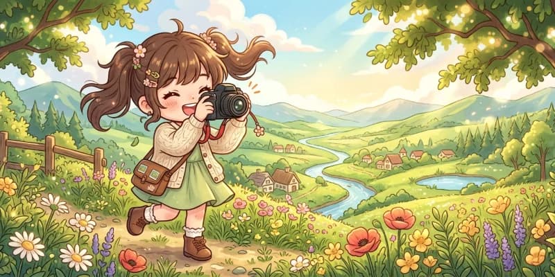 Cô gái cầm máy ảnh DSLR chụp hoàng hôn - bắt đầu học nhiếp ảnh