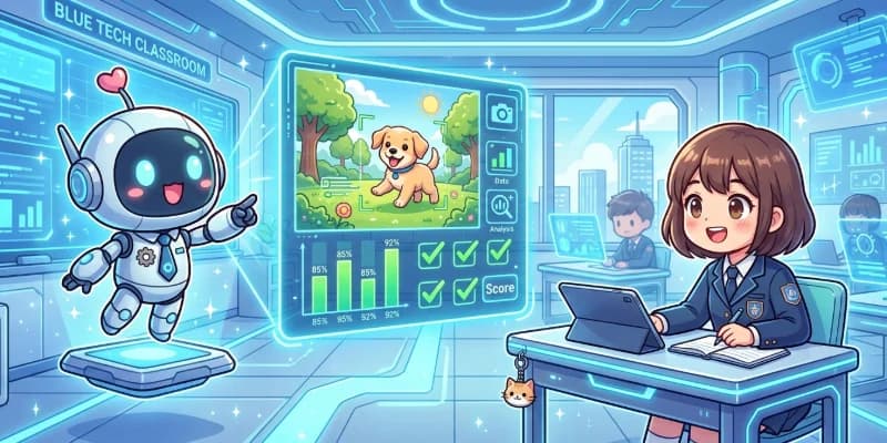 AI robot thầy giáo đang chấm điểm và nhận xét ảnh