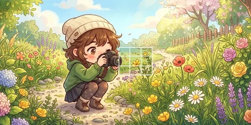 Cô gái thực hành chụp ảnh hoa ngoài trời