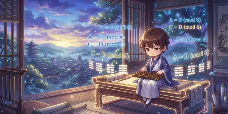 Nhân vật chibi đang tính toán công thức lập quẻ Mai Hoa